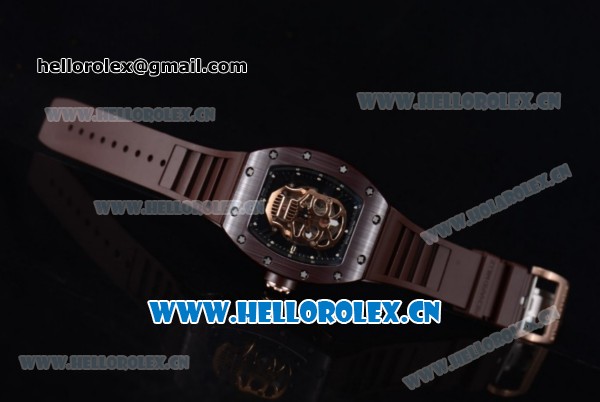 Richard Mille RM052 Miyota 9015 Automatic Ceramic Case with Skull Dial Dot Markers and Brown Rubber Strap - Click Image to Close
